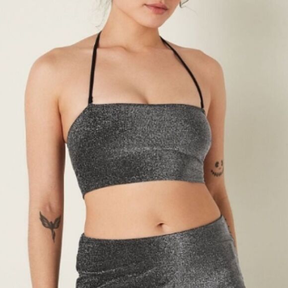 VICTORIA’S SECRET PINK | NEW Black Shimmer Two Piece Swimsuit Women’s Size M - Picture 1 of 16